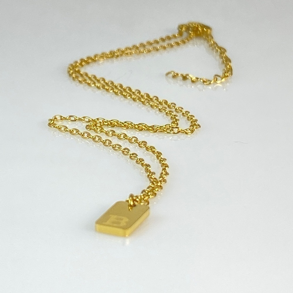 Initial Letter R Tag Necklace - Picture 3 of 7